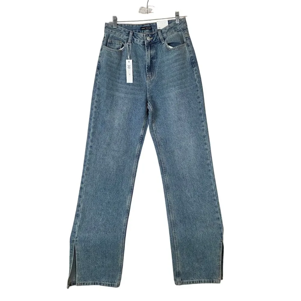 Womens High Rise Straight Leg Side Slit Jeans Sz 10 Edgy Trendy Modern City NWT